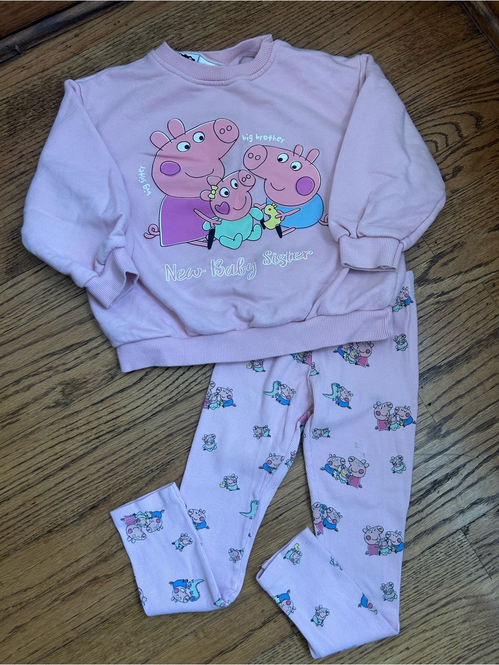 Peppa Pig x Zara New Baby Sister Two Piece Outfit Sweatshirt & Leggings Size 6